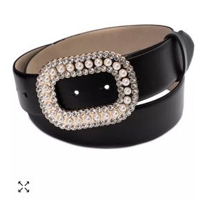 INC INTERNATIONAL CONCEPTS Imitation Pearl & Rhinestone Buckle Belt, M, New